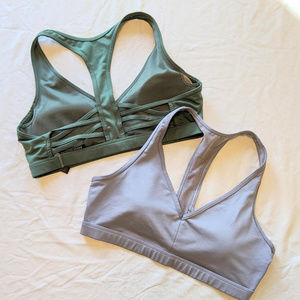 Victoria Sport racerback bras, green and silver